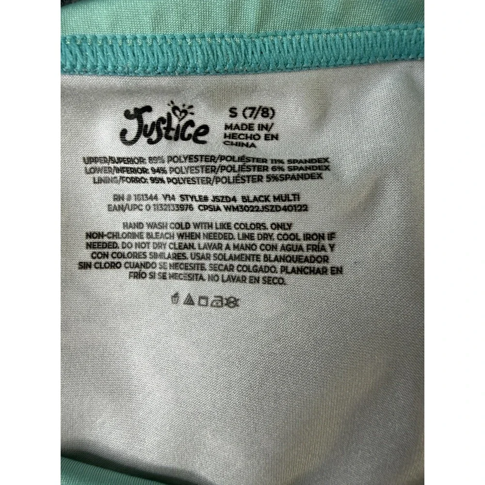 Justice‎ Girls One Piece Swimsuit S 7/8 Black Multi Paint Splash
